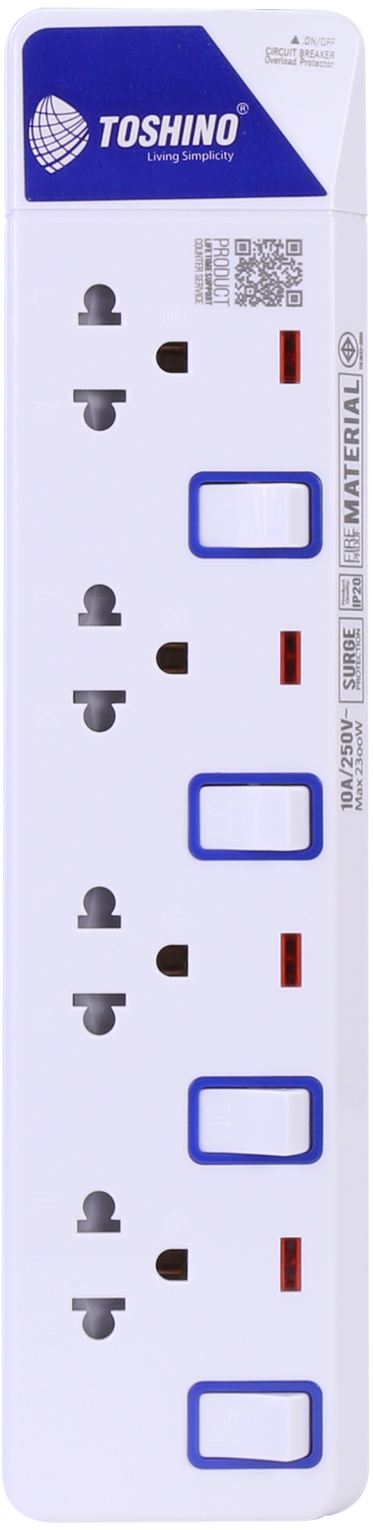 TOSHINO POWER STRIP 4SOCKETS 4SWITCH 3M.ET-914