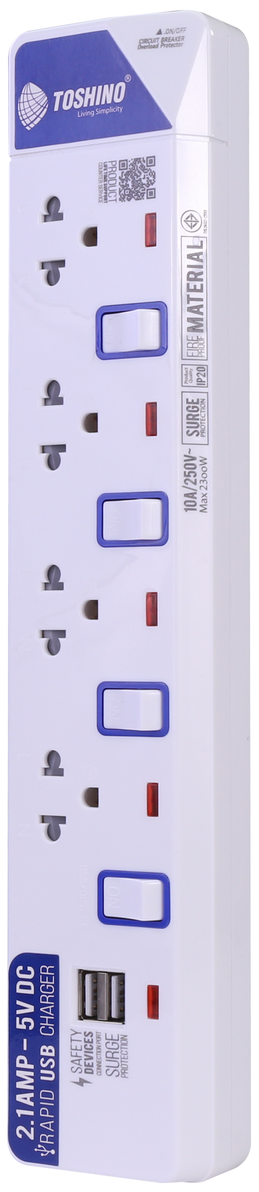 TOSHINO POWERSTRIP 4SOCKETS 4SWITCH 3M.USB2.1A