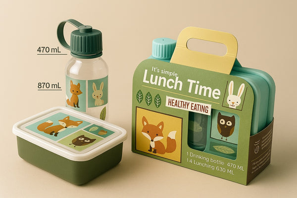 S2-443Q - WL Wood Land Set of Lunch Box  (443 + 0417)Multi-lunch Box 870 ml.RD PET Water 480 ml Bottle