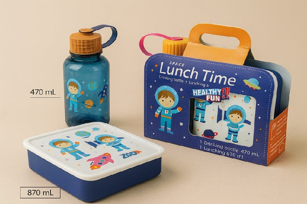 S2-443Q - SJ Space Jam Set of Lunch Box  (443 + 0417) Multi-lunch Box 870 ml. RD PET Water 480 ml Bottle