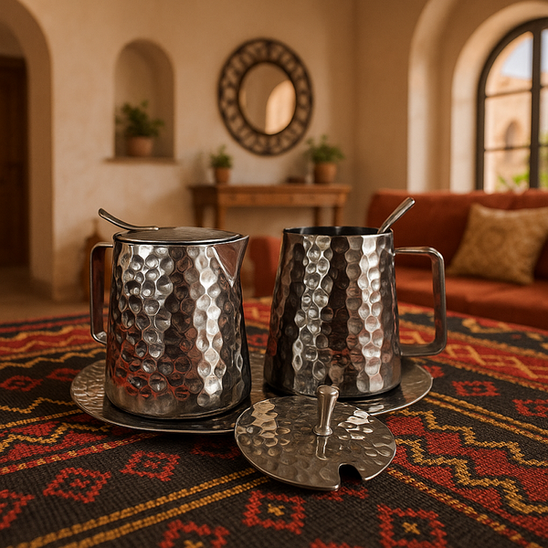 Premium Hammered Stainless Steel Milk & Sugar Set (MADE TO ORDER 50 pcs. = 1 ctn. )