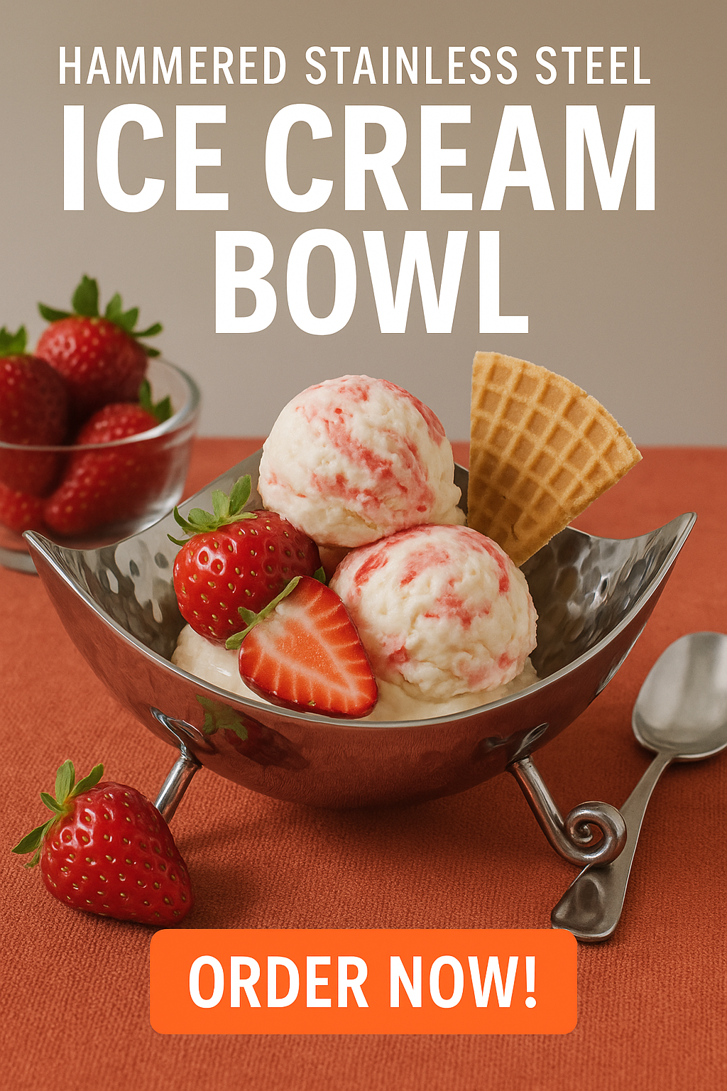 Premium Hammered Stainless Steel  ICE CREAM BOWL  (MADE TO ORDER  25 pcs. = 1 ctn.)