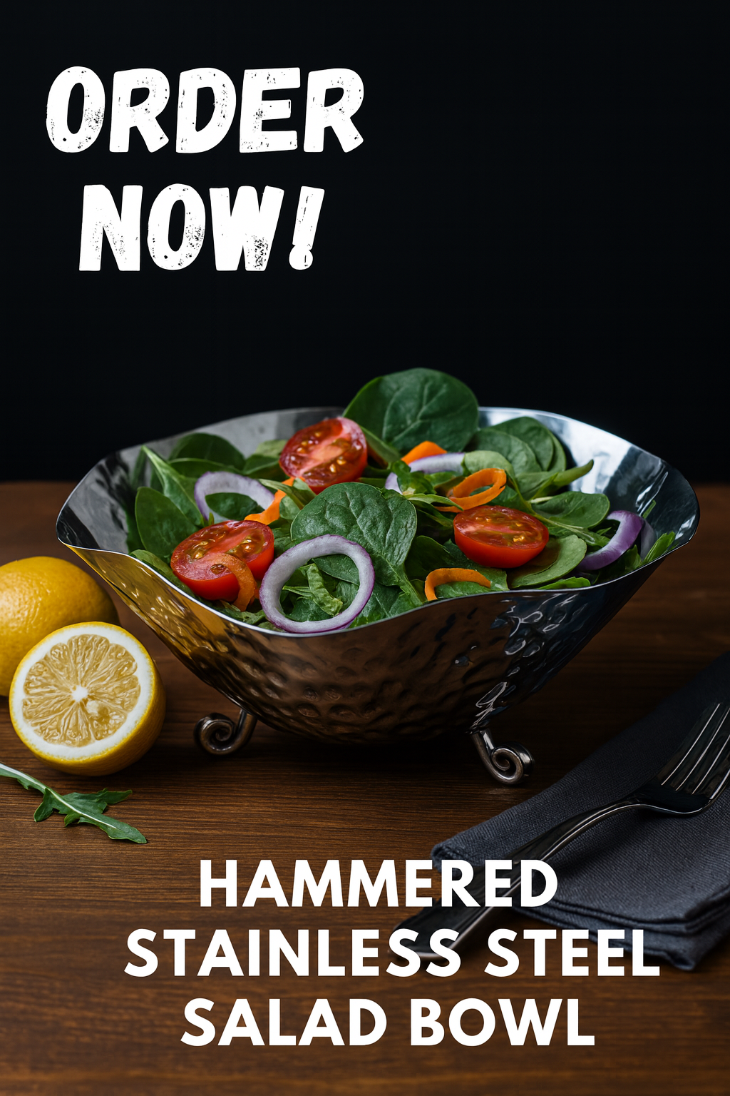 Premium Hammered Stainless Steel  SALAD BOWL (MADE TO ORDER 7 pcs = 1 ctn.)