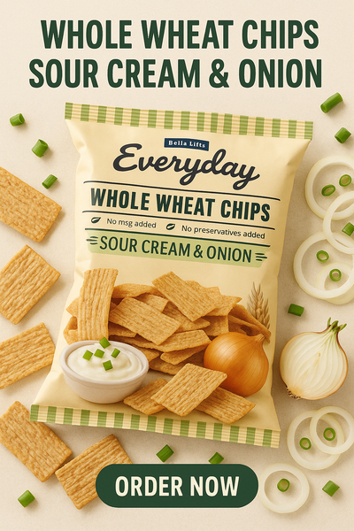 Whole Wheat Chips Sour Cream & Onion (70g) no preservatives added , no MSG added , 0 g transfat