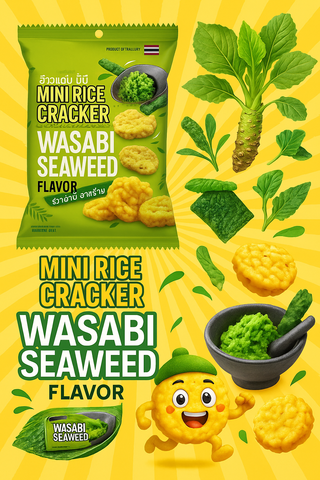 MINI RICE CRACKER WASABI SEAWEED FLAVOR 60G.