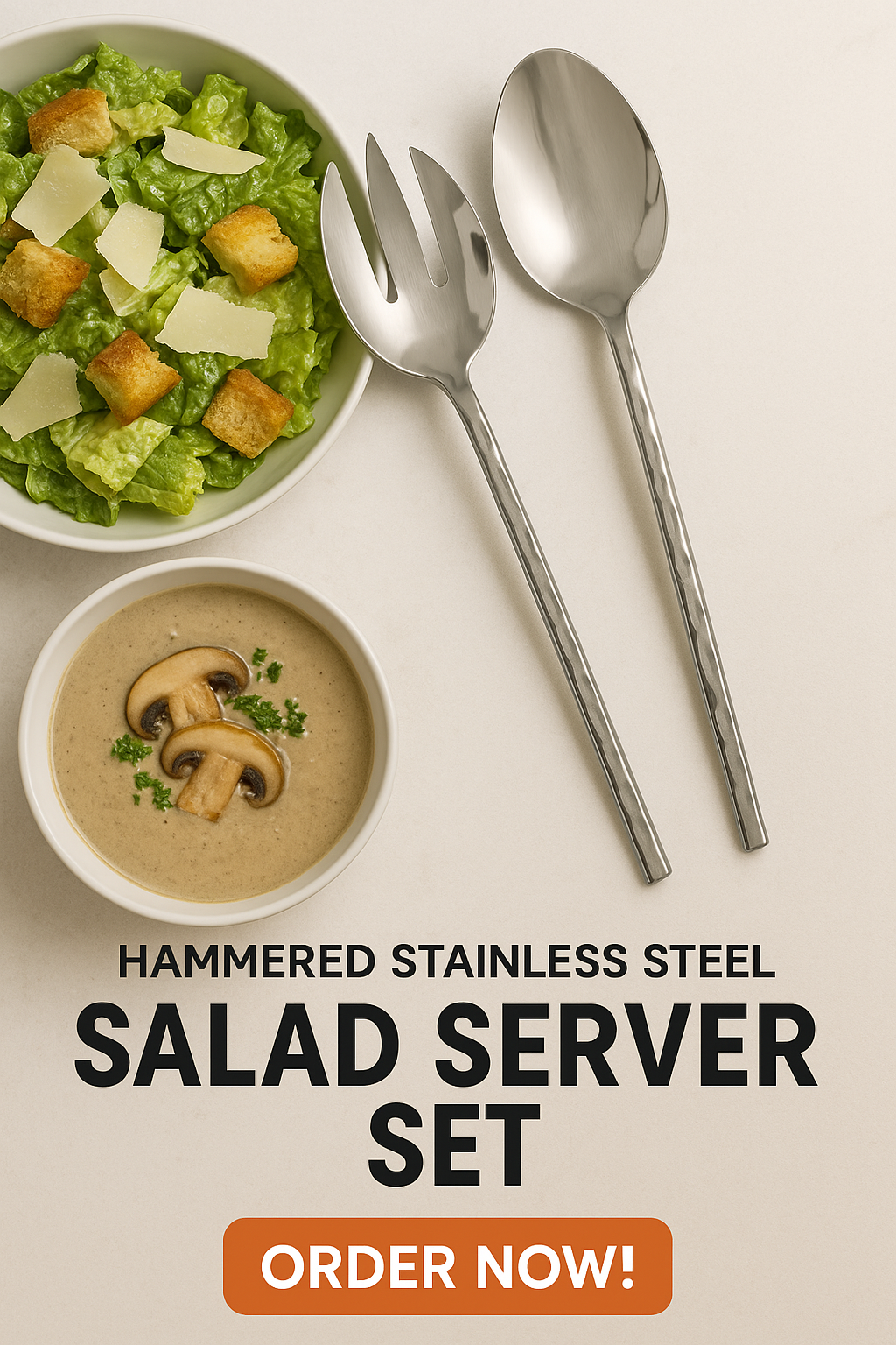 Premium Hammered Stainless Steel SALAD SERVER SET (MADE TO ORDER 20 SETS=1 CTN.)