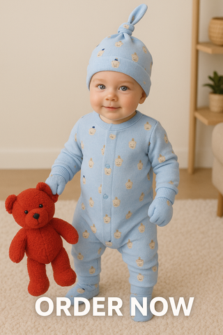 Boy Blue Bear Collection CAP+MITTENS+BOOTIES BOY-8CBM1