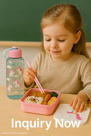 S2-443Q - UN Unicorn Set of Lunch Box  (443 + 0417)   Multi-lunch Box 870 ml.  RD PET Water 480 ml Bottle