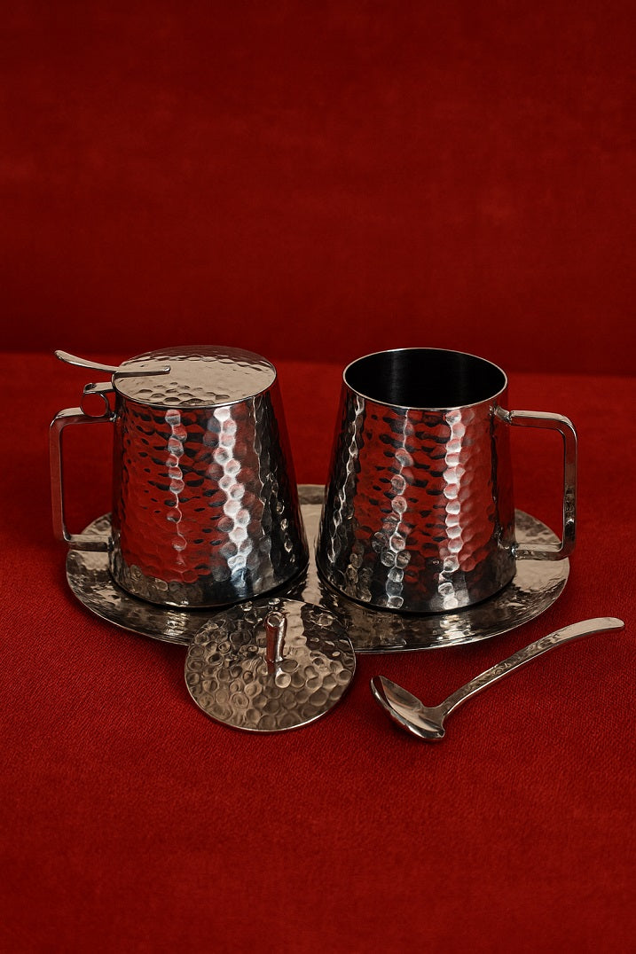 Premium Hammered Stainless Steel Milk & Sugar Set (MADE TO ORDER 50 pcs. = 1 ctn. )