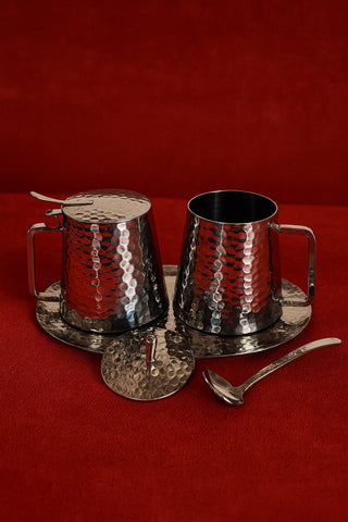 Premium Hammered Stainless Steel Milk & Sugar Set (MADE TO ORDER 50 pcs. = 1 ctn. )