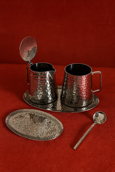 Premium Hammered Stainless Steel Milk & Sugar Set (MADE TO ORDER 50 pcs. = 1 ctn. )