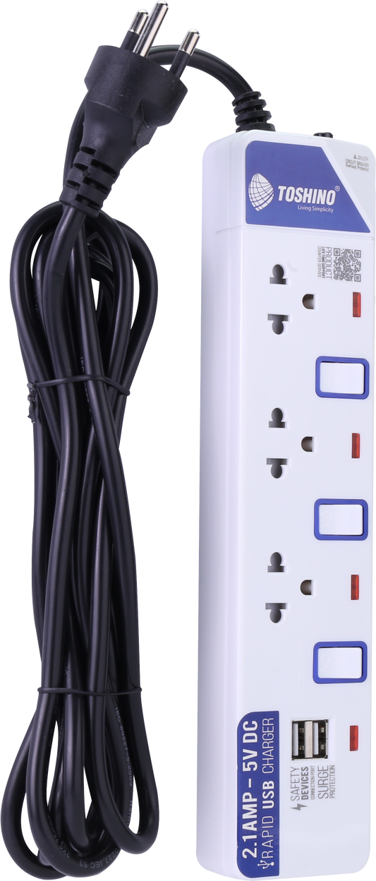 TOSHINO POWERSTRIP 3SOCKETS 3SWITCH 3M.USB2.1A