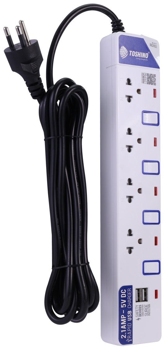 TOSHINO POWERSTRIP 4SOCKETS 4SWITCH 3M.USB2.1A